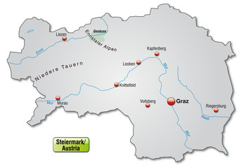 Inselkarte der Steiermark mit Hauptstädten