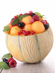 fresh fruits salad and berries