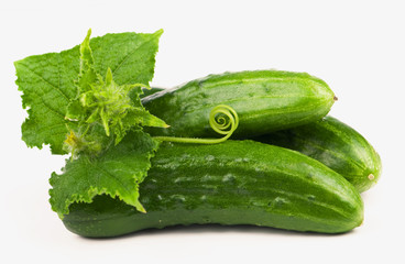 green cucumbers isolated on the white background