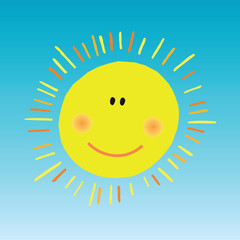 Abstract smiling sun on blue sky