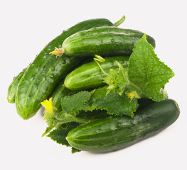 green cucumbers isolated on the white background