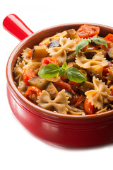 farffalle with eggplants and pachino tomatoes