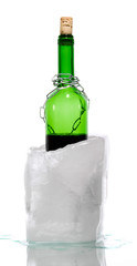 ice with captured bottle of wine