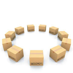Cardboard boxes on white background 3d illustration