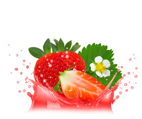 Splash with strawberry isolated on white