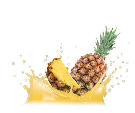 Splash with pineapple isolated on white