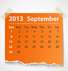 2013 calendar september colorful torn paper