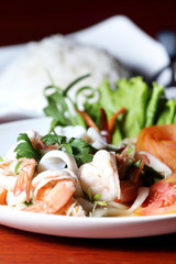 Thai cuisine, shrimp, squid salad mixed.
