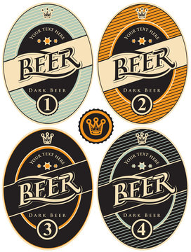 four labels for beer in a retro style