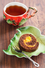 Chocolate swiss roll slices