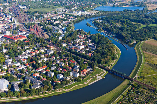 Fototapeta aerial view of   opole city suburbs