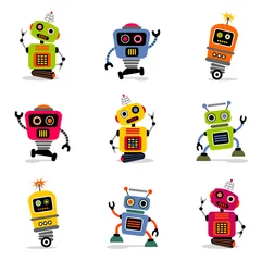 Stickers pour porte Robots et de mignons robots rétro vectoriels 2