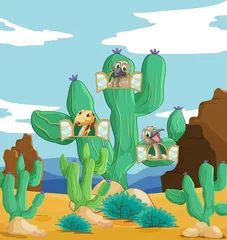 Fotobehang Vogel verschillende dieren en cactus