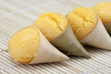 dessert thai Toddy palm cake in leaf cup