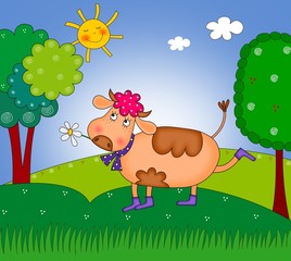 Fototapeta premium happy cow walking on the meadow