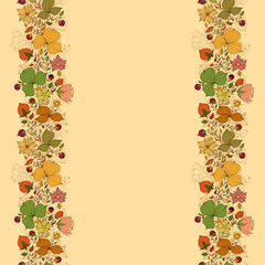 Naklejka na ściany i meble Vector seamless doodle border frame of flowers and berries