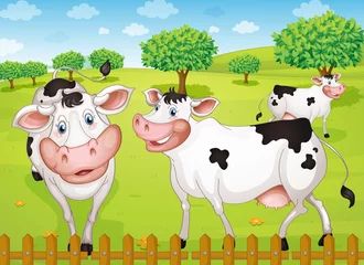 Poster Ferme vaches qui paissent dans la ferme