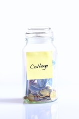 Glass jar with coins college.
