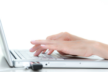 Female hands on a laptop