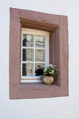 old window with flowerpot