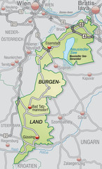 Straßenkarte des Kantons Burgenland und Nachbarländern