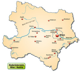 Karte des Kantons Niederösterreich mit Hauptstädten