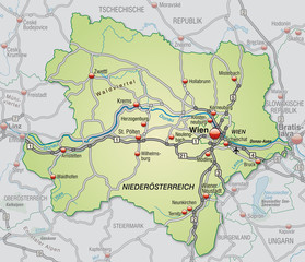 Verkehskarte des Kantons Niederösterreich mit Nachbarländern