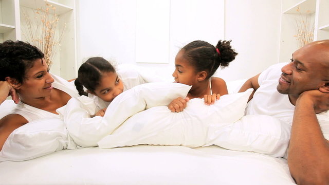 Ethnic Girls Fun Parents Bed