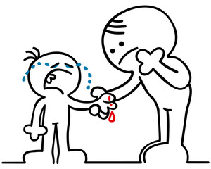 figur junge weint nach schnittverletzung