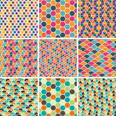 Set of seamless retro geometric pattern. EPS8 vector texture.