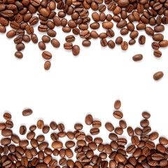Frame made of rolling in coffee beans. Food background