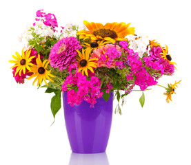 Beautiful bouquet of bright flowers isolated on white
