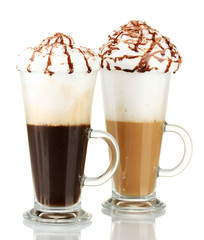 glasses of fresh coffee cocktail isolated on white