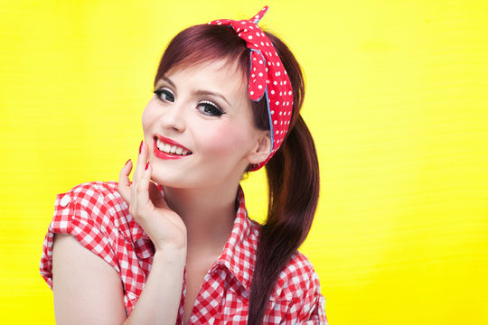 Cheerful pin up girl - retro style portrait