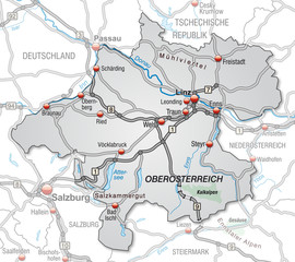 Naklejka premium Straßenkarte des Kantons Oberösterreich mit Umland