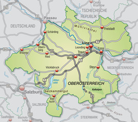Autobahnkarte des Kantons Oberösterreich mit Nachbarländern