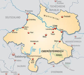 Kantons Oberösterreich mit Nachbarländern und Hauptstädten