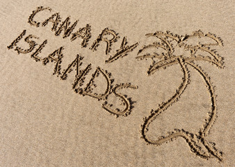 Canary Islands, sand writing on the beach of El Papagayo
