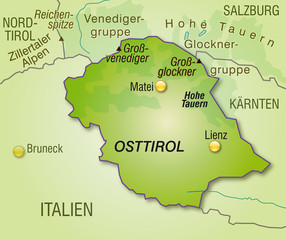 Übersichtskarte des Kantons Osttirol mit Umland