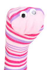 Cute sock puppet isolated on white