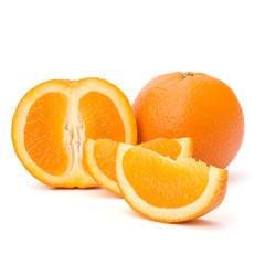 Sliced orange fruit segments  isolated on white background