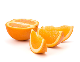 Sliced orange fruit segments  isolated on white background