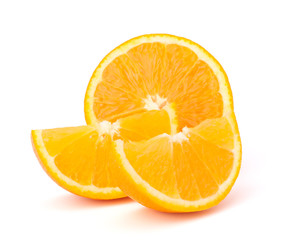 Sliced orange fruit segments  isolated on white background