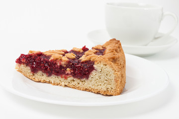 Slice of raspberry jam tart, italian homemade crostata
