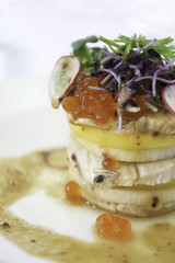 Chicken breast rolls with salad and fish eggs