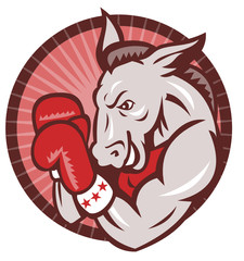 Democrat Donkey Mascot Boxer Boxing Retro