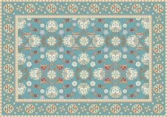 Blue Oriental Floral Carpet Design