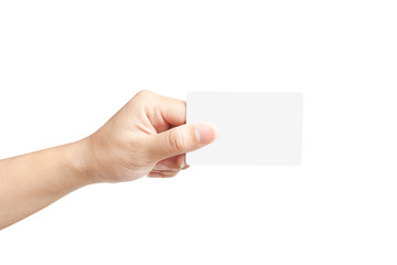 Hand of women holding sale paper label or tag on white backgroun