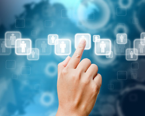 Hand of women pushing button on touch screen