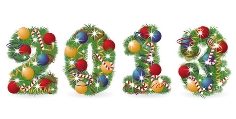 2013 Tree font with Christmas ornaments